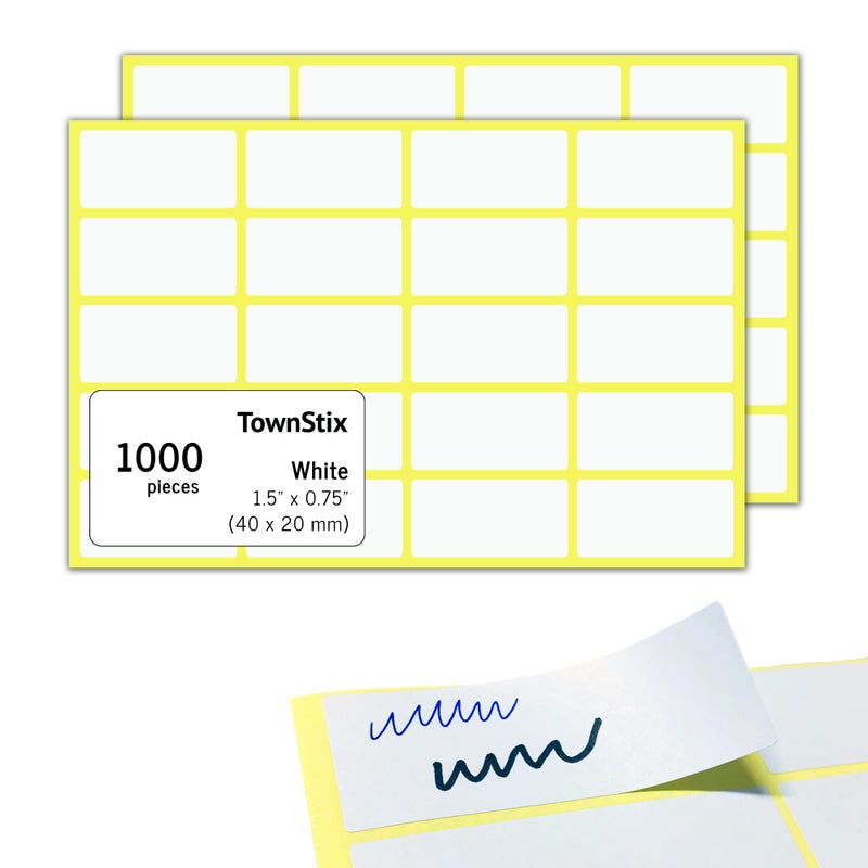 TownStix 1000 Pack, 1.5"" x 0.75"" - Blank White Labels Stickers to Write On, Stick On Adhesive Sticky Labels - Image 1